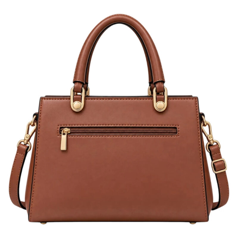 Handwide Caramel Brown Women’s Satchel Handbag – Modern Structured Faux Leather Bag