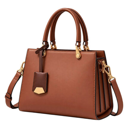 Handwide Caramel Brown Women’s Satchel Handbag – Modern Structured Faux Leather Bag