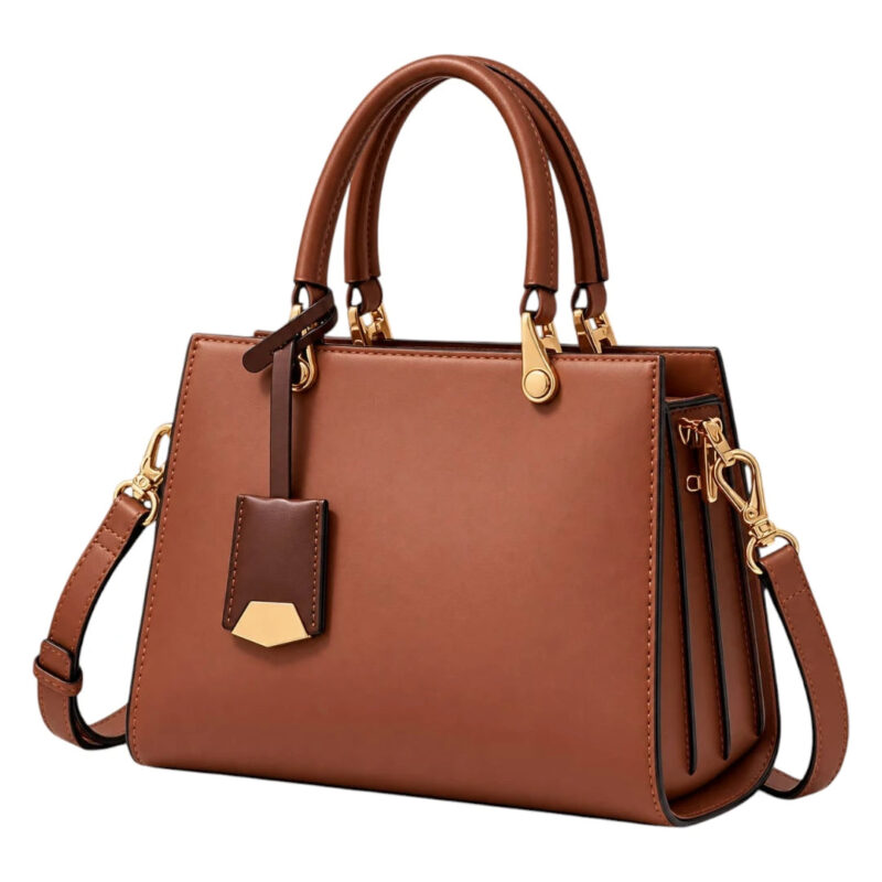 Handwide Caramel Brown Women’s Satchel Handbag – Modern Structured Faux Leather Bag