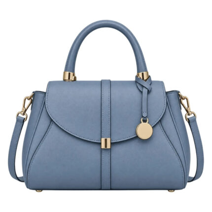 Handwide Dusty Blue Women’s Satchel Handbag – Elegant Structured Faux Leather Bag