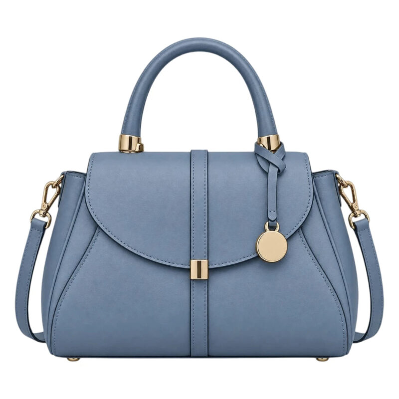 Handwide Dusty Blue Women’s Satchel Handbag – Elegant Structured Faux Leather Bag