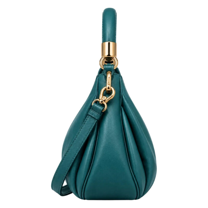 Handwide Teal Women’s Satchel Handbag – Elegant Pleated Faux Leather Bag