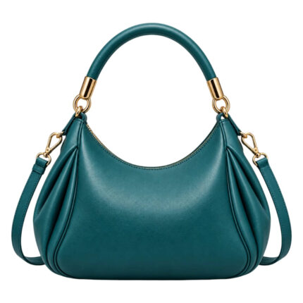 Handwide Teal Women’s Satchel Handbag – Elegant Pleated Faux Leather Bag