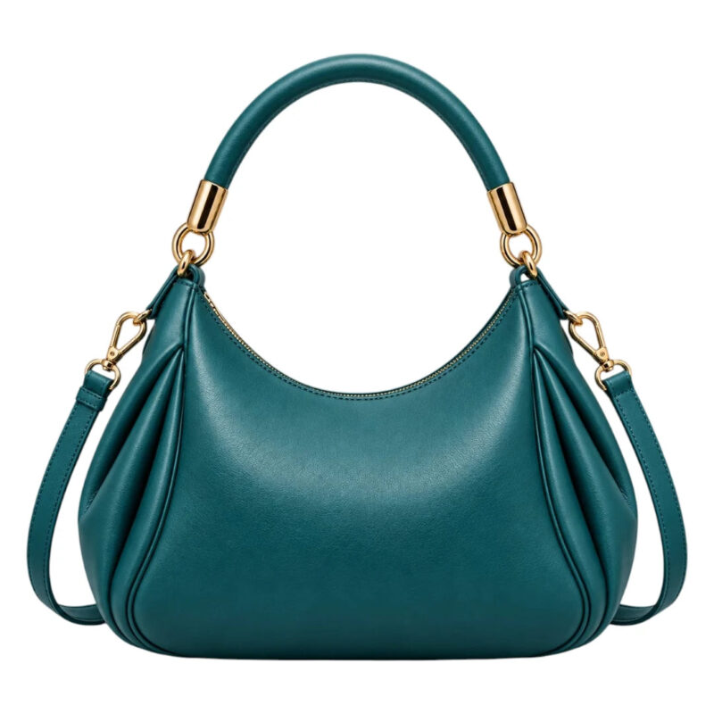 Handwide Teal Women’s Satchel Handbag – Elegant Pleated Faux Leather Bag